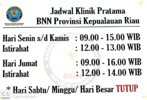 Jadwal Pelayanan Klinik Pratama BNNP Kepulauan Riau