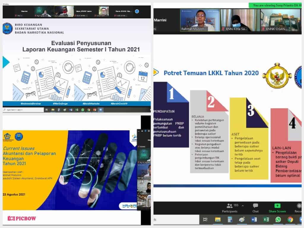 Rapat Monitoring dan Evaluasi Hasil Konsolidasi Laporan Keuangan BNN Semester I TA 2021 Rapat Monitoring dan Evaluasi Hasil Konsolidasi Laporan Keuangan BNN Semester I TA 2021