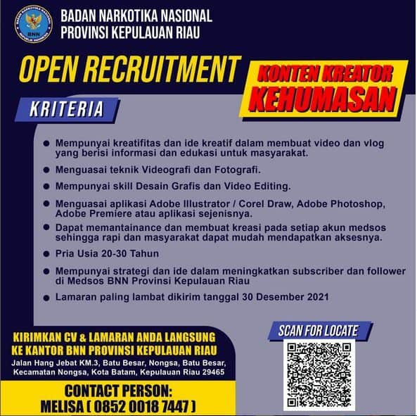 Rekrutmen Content Creator BNNP Kepulauan Riau Rekrutmen Content Creator BNNP Kepulauan Riau