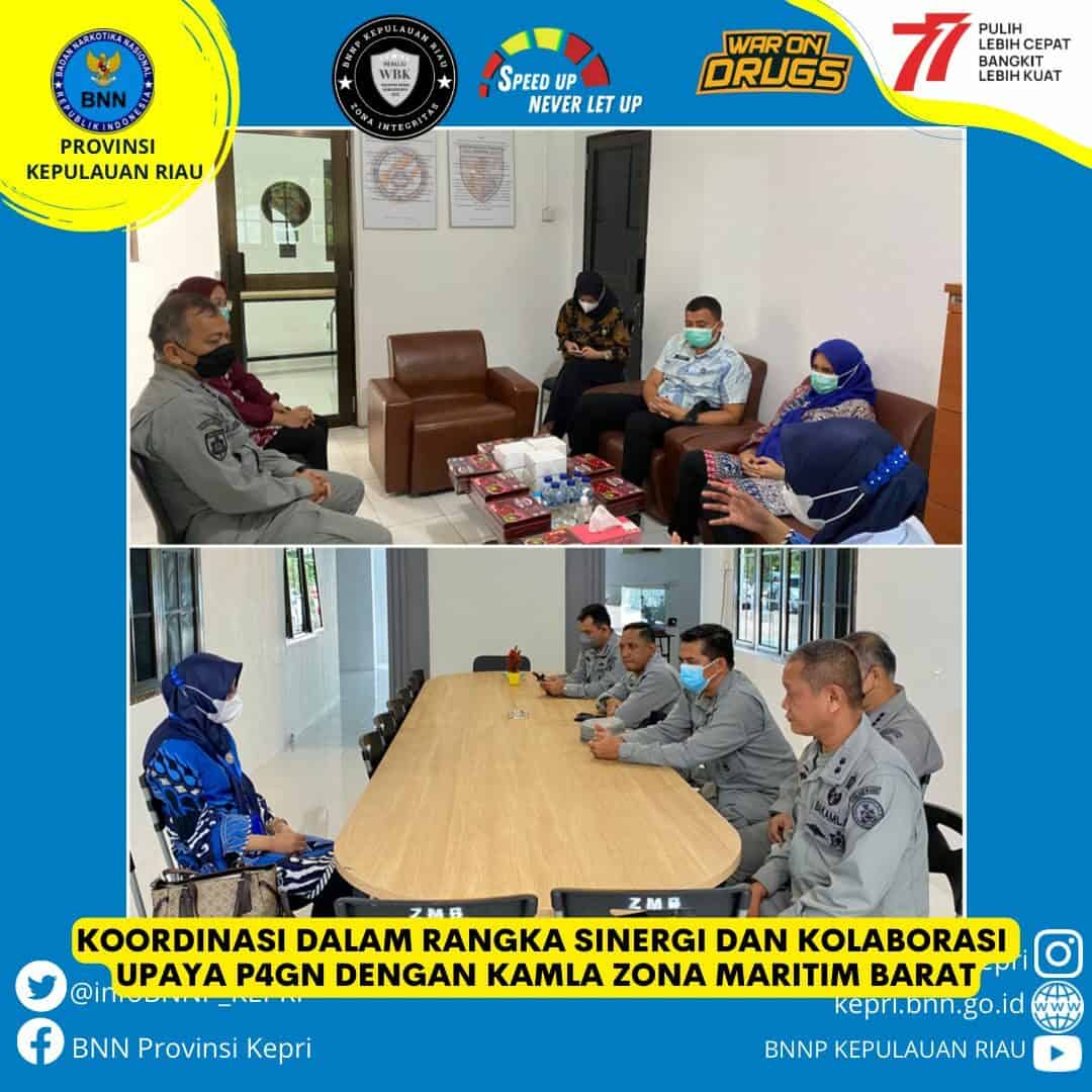 Koordinasi dalam Rangka Sinergi dan Kolaborasi Upaya Pencegahan dan Pemberantasan Peredaran Gelap Narkoba (P4GN) dengan Kamla Zona Maritim Barat Koordinasi dalam Rangka Sinergi dan Kolaborasi Upaya Pencegahan dan Pemberantasan Peredaran Gelap Narkoba (P4GN) dengan Kamla Zona Maritim Barat