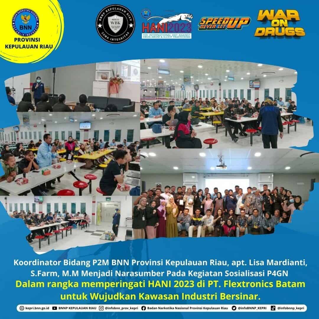 informasi dan edukasi P4GN di PT. Flextronics Batam dalam rangka memperingati Hari Anti Narkotika Internasional (HANI) 2023 untuk mewujudkan kawasan industri bersinar. informasi dan edukasi P4GN di PT. Flextronics Batam dalam rangka memperingati Hari Anti Narkotika Internasional (HANI) 2023 untuk mewujudkan kawasan industri bersinar.