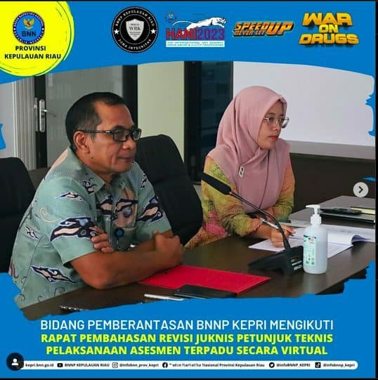 Bidang Pemberantasan BNNP Kepri Mengikuti Rapat Pembahasan Revisi Juknis Petunjuk Teknis Pelaksanaan Asesmen Terpadu secara Virtual Bidang Pemberantasan BNNP Kepri Mengikuti Rapat Pembahasan Revisi Juknis Petunjuk Teknis Pelaksanaan Asesmen Terpadu secara Virtual